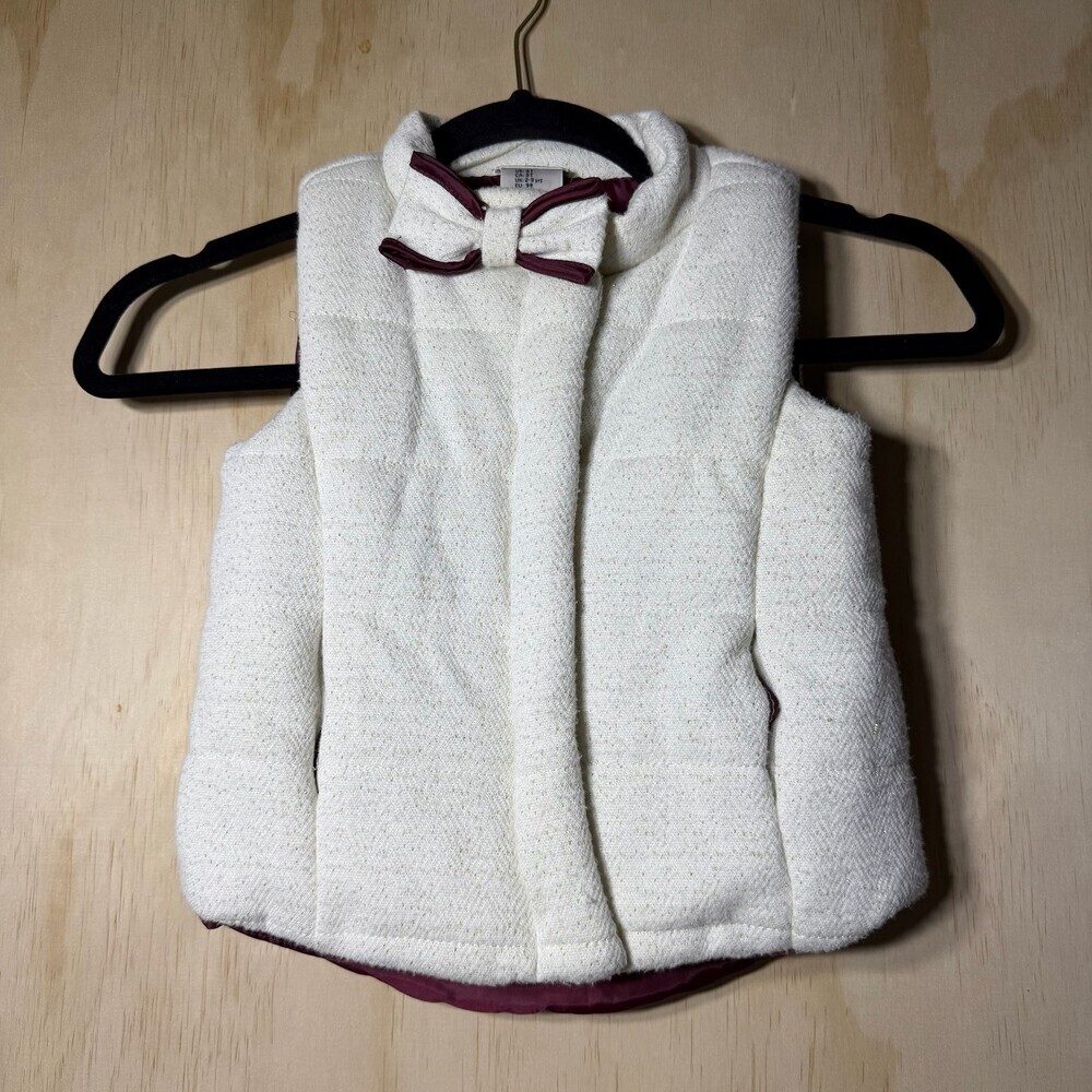 Max Studio Baby Girls Quilted‎ Vest Size 3T Cream Burgundy Bow Sleeveless